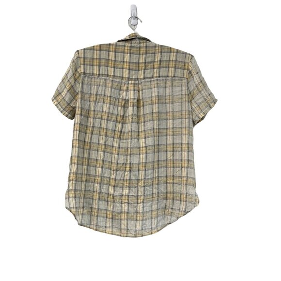 Paper Crane Womens Gray Yellow Plaid Twist Front Hi Lo Shirt Blouse Size Small - Picture 3 of 4